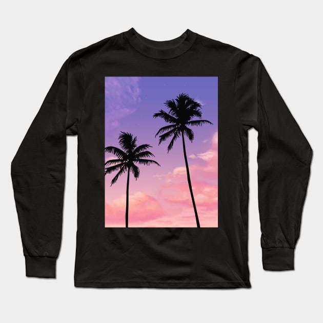 Palm tree purple Sunset Long Sleeve T-Shirt by Trippycollage